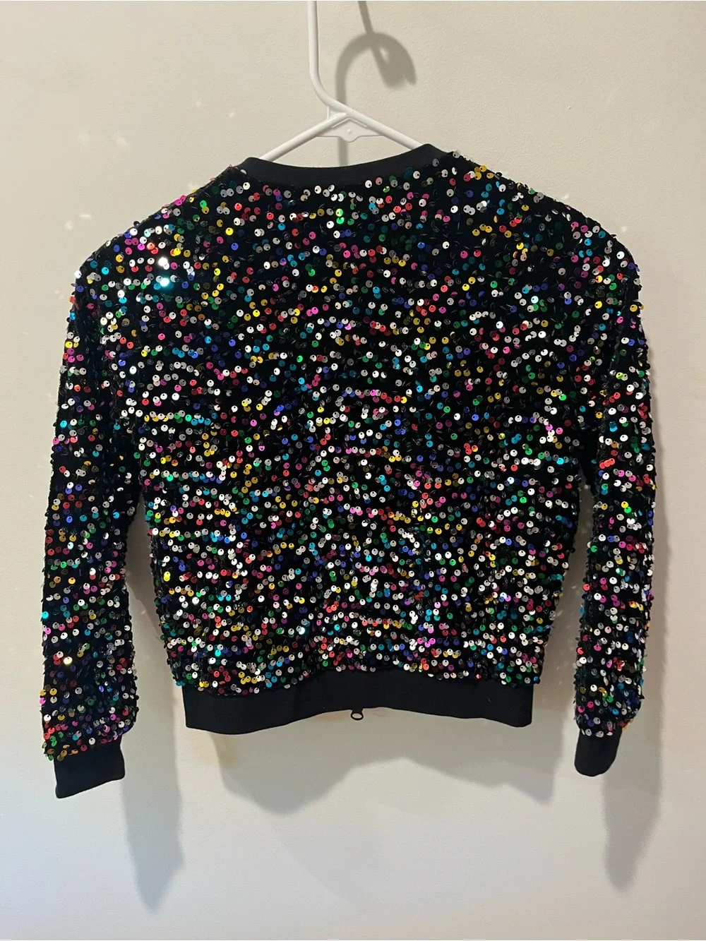 Girls' Black Multicolor Sequin Bomber Jacket - Sparkle Detail